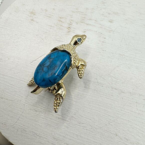 Gerry’s Vtg Faux Turquoise Shell Turtle Brooch Kitsch Small Southwest Animal - Picture 6 of 6